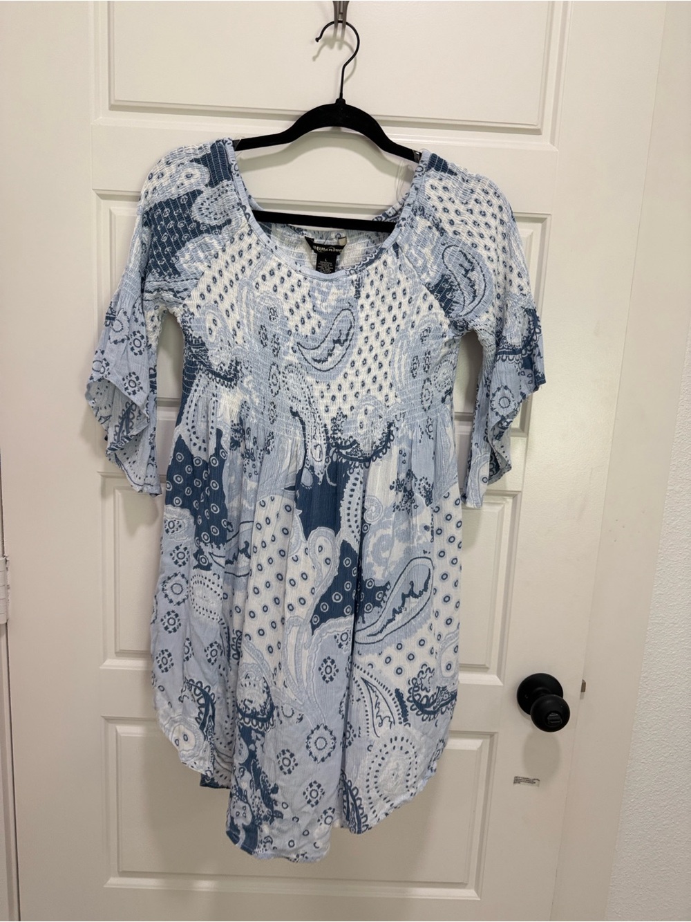 Light Blue Paisley Smocked Women's Top